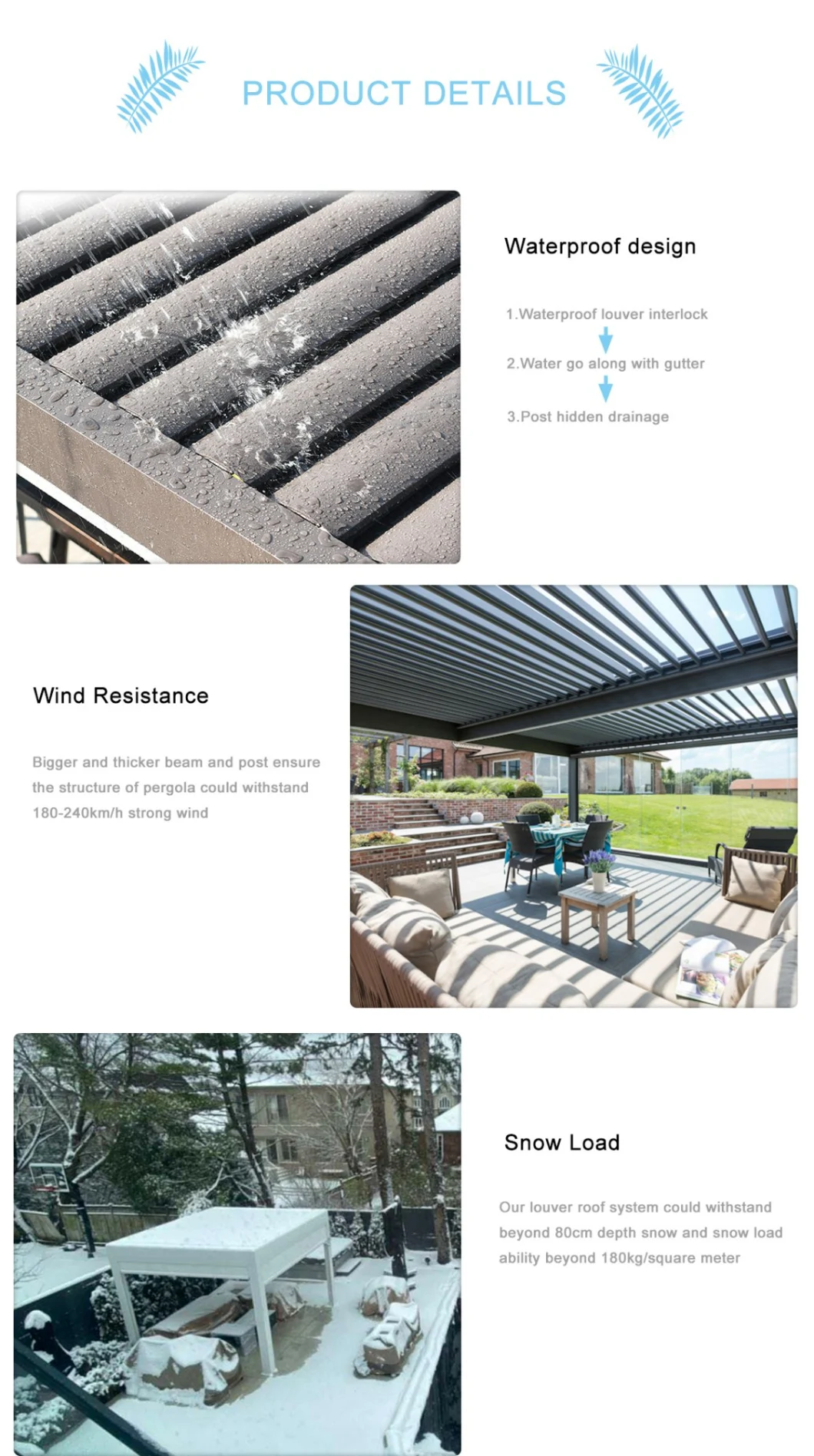 OEM Customized Modern Outdoor Furniture Remote Control Patio Canopy Louvre Awning Aluminum Carport Waterproof Garden Gazebo Motorized Pergola for Sunshade