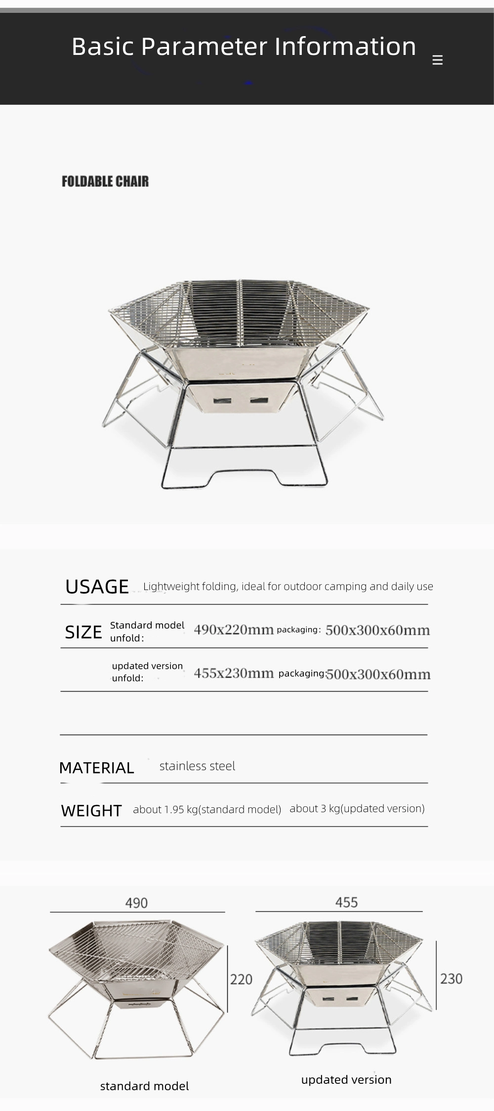 Stainless Steel Portable Folding Wood Stove Outdoor Camping Fire Table Grill Small Oven Bonfire Basin