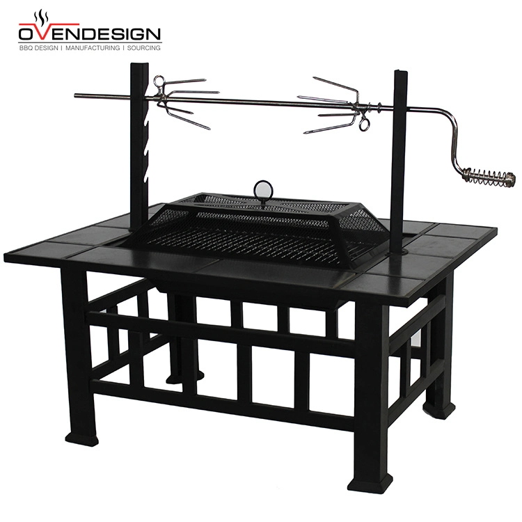 Good Quality Black Charcoal/Wood-Fire Fire Pit BBQ Grill with Mesh Cover