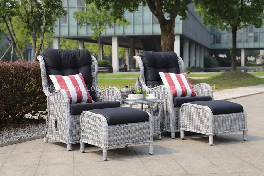 Patio Wicker Lounger Day Bed Sofa Outdoor Gas Spring Recliner Set Garden Furniture with Cushion