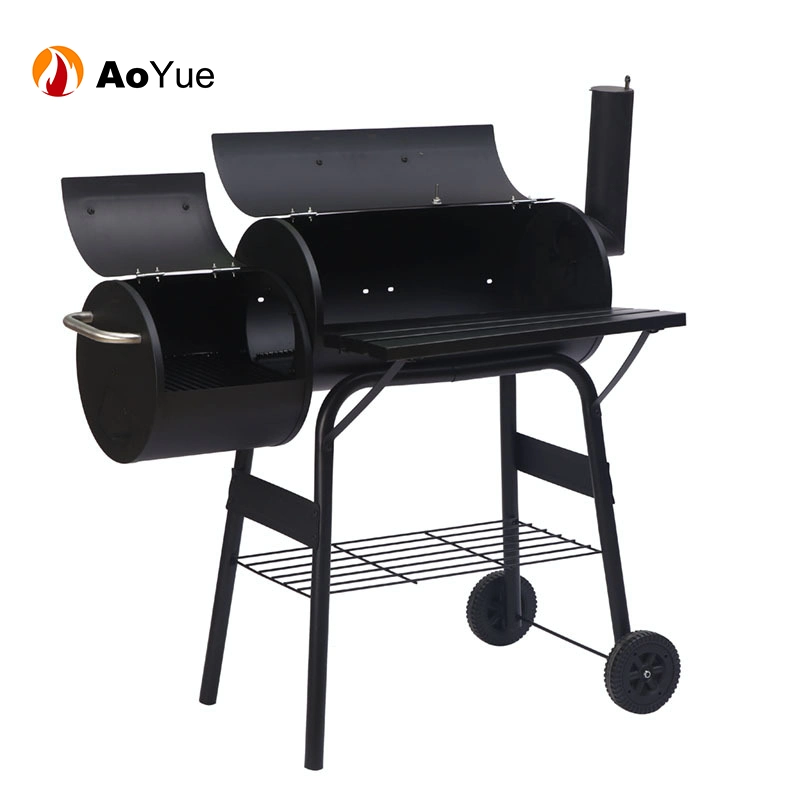 Premium Heavy Duty Outdoor Large Portable Trolley Barrel Smoker Charcoal BBQ Grill with Offset Smoker