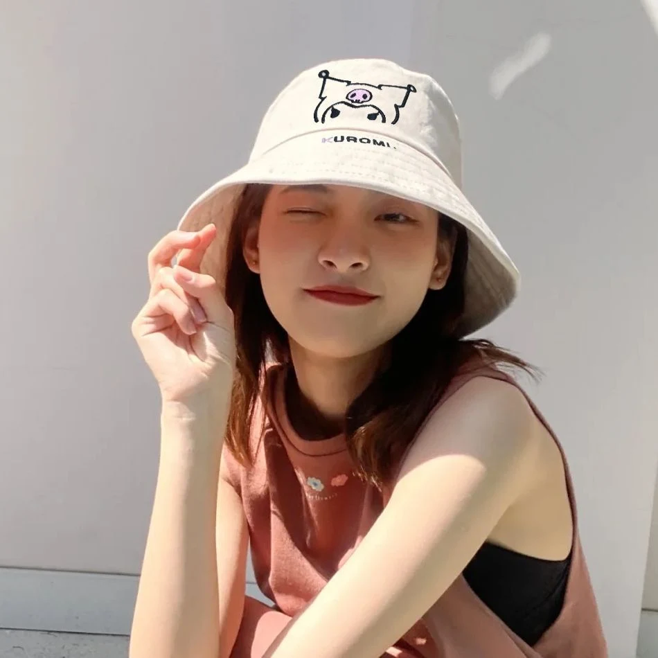 Ruunjoy Wholesale Sanrio White Kuromi Fashion Bucket Hat Girls Summer Sunshade Baseball Hats Sanrio Accessories
