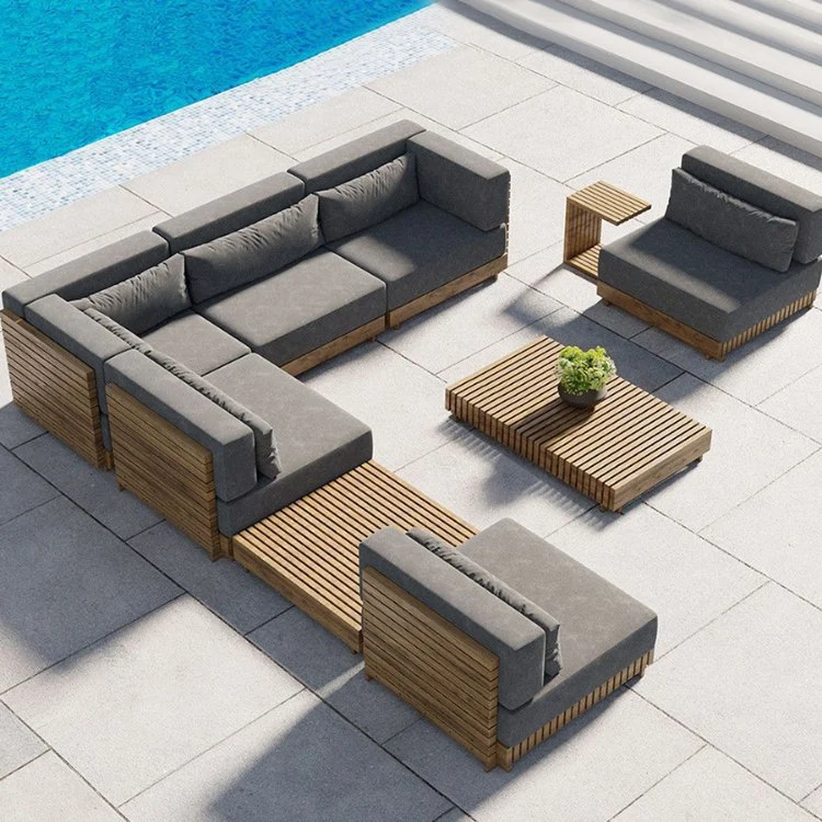 Garden Furniture Modern Style Hotel Patio Leisure Solid Teak Wood with Rope Outdoor Two Seater Sofa
