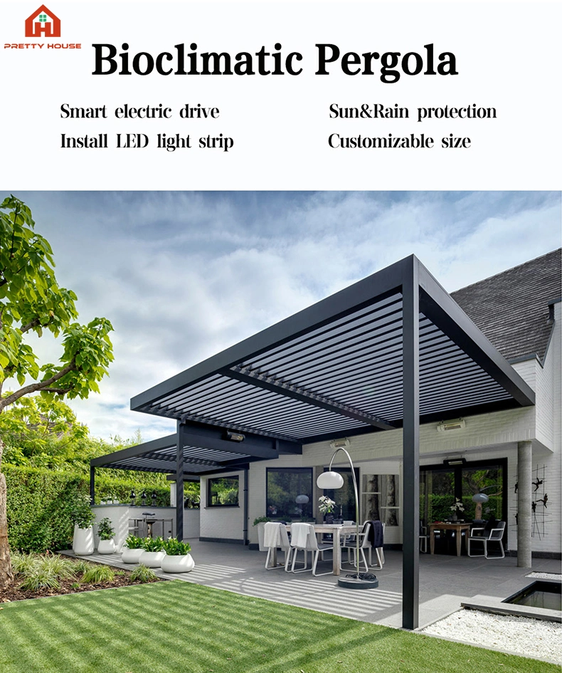 Bioclimatique Louvre Roof Patio Cover Gazebo Garden Outdoor Aluminium Solar Pergola