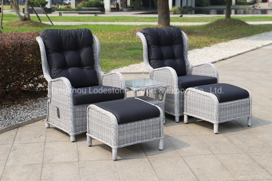 Patio Wicker Lounger Day Bed Sofa Outdoor Gas Spring Recliner Set Garden Furniture with Cushion