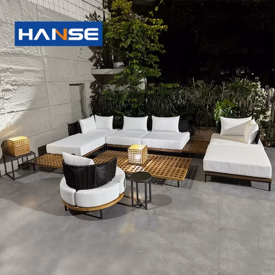 Garden Furniture Modern Style Hotel Patio Leisure Solid Teak Wood with Rope Outdoor Two Seater Sofa